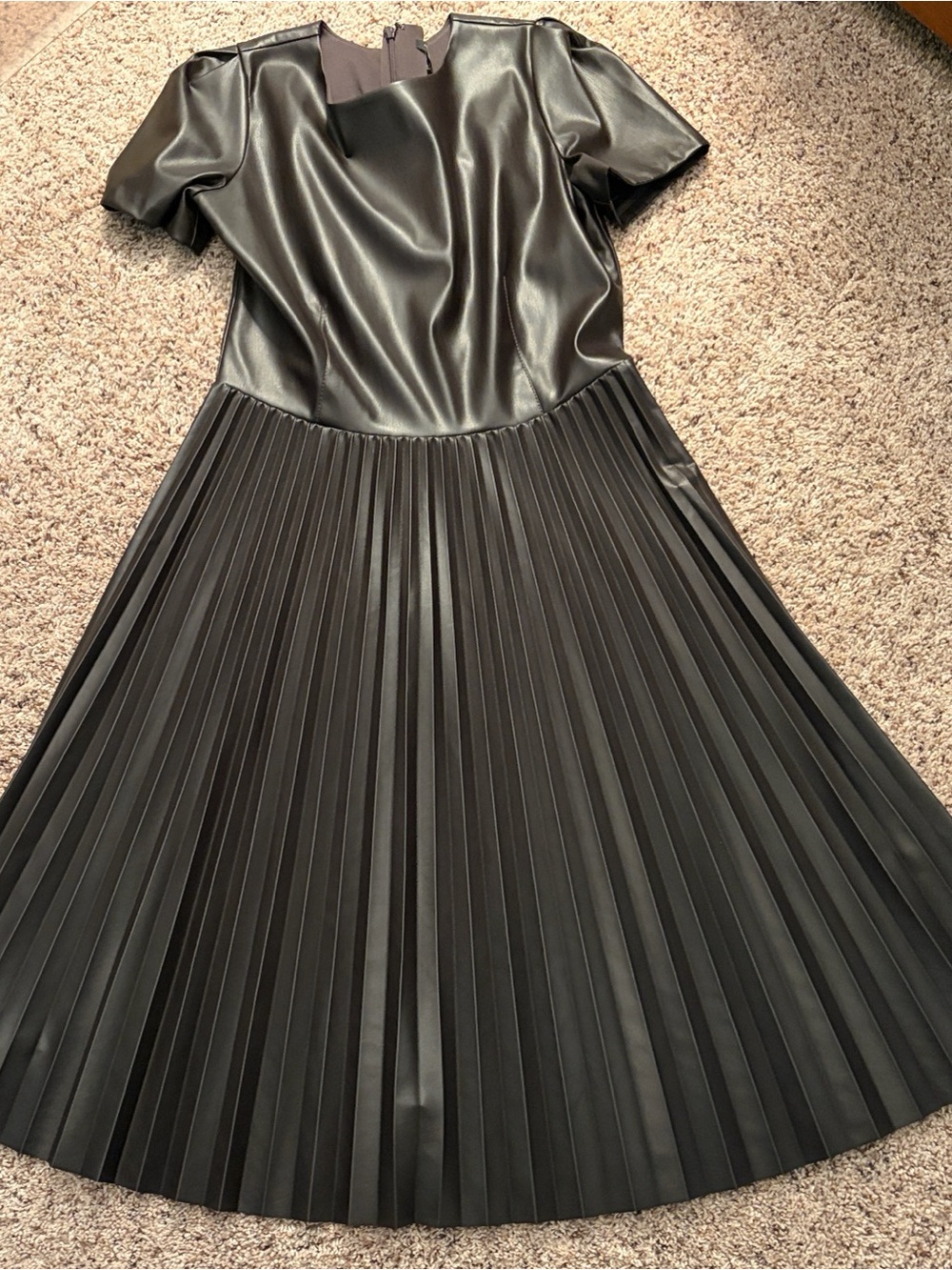 Ann Taylor Eggplant Faux Leather Pleated Midi Dress